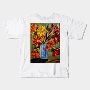 A lovely boutique of abstract vibrant bright colorful  flowers in a tall glass vase Kids T-Shirt